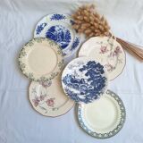 Vintage blue pink green dinner plates
