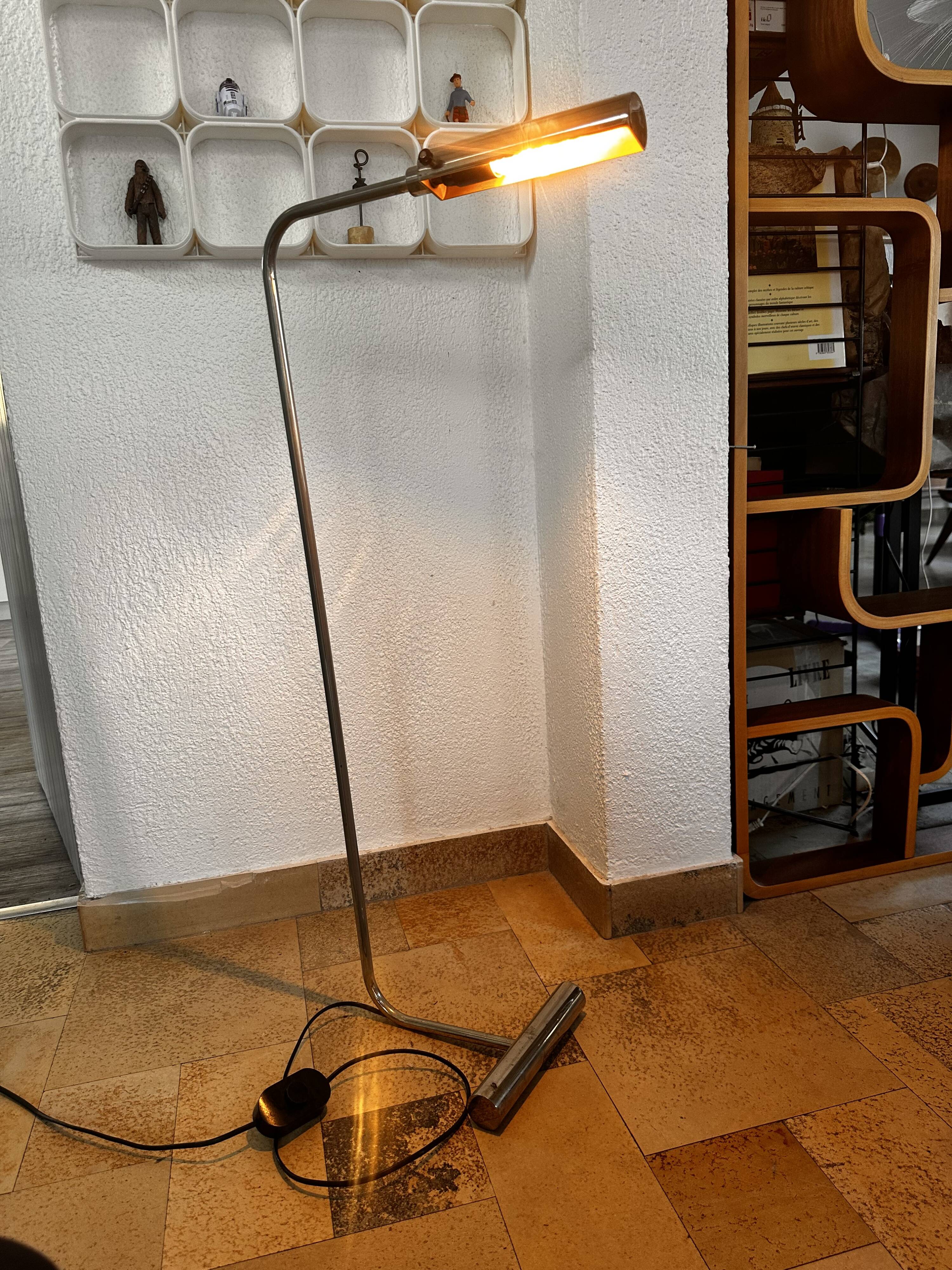 Chromed metal floor lamp designed by Christian Liaigre