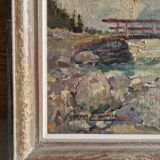 Georges Lemmers, oil on canvas, the bridge in the mountains