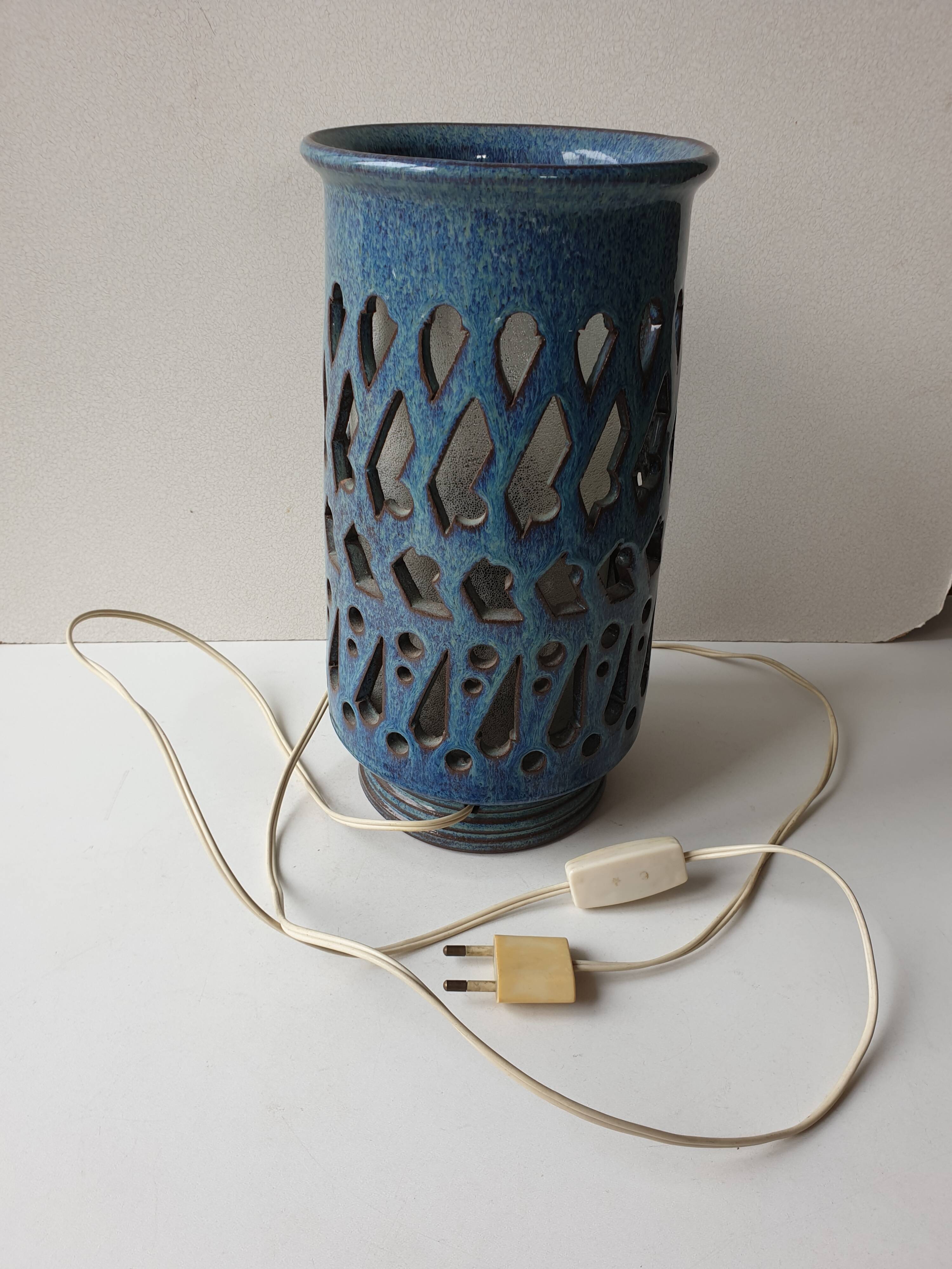 Blue ceramic lamp Signed Emile Masson (Vallauris)