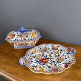 Soupière et plat Gien décor Pivoines, XXe siècle