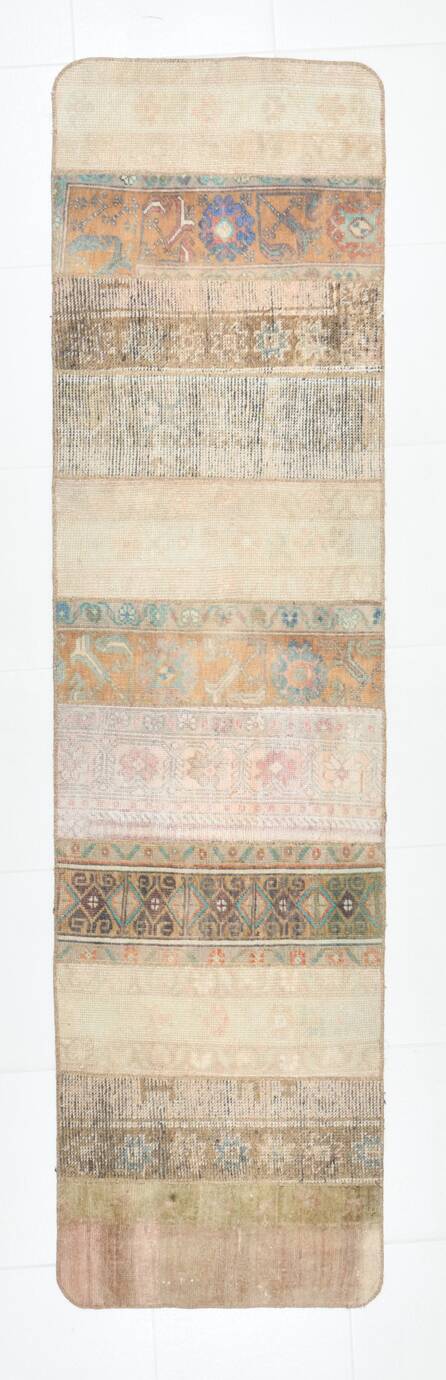Vintage Brown Beige Turkish Vintage Runner Rug, 67x254Cm