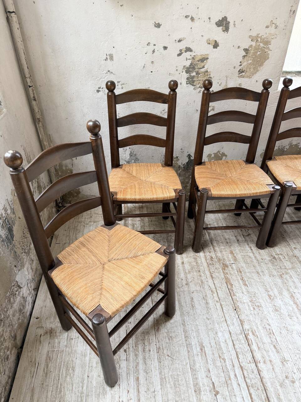 Straw chairs oak 1940s Dudouyt