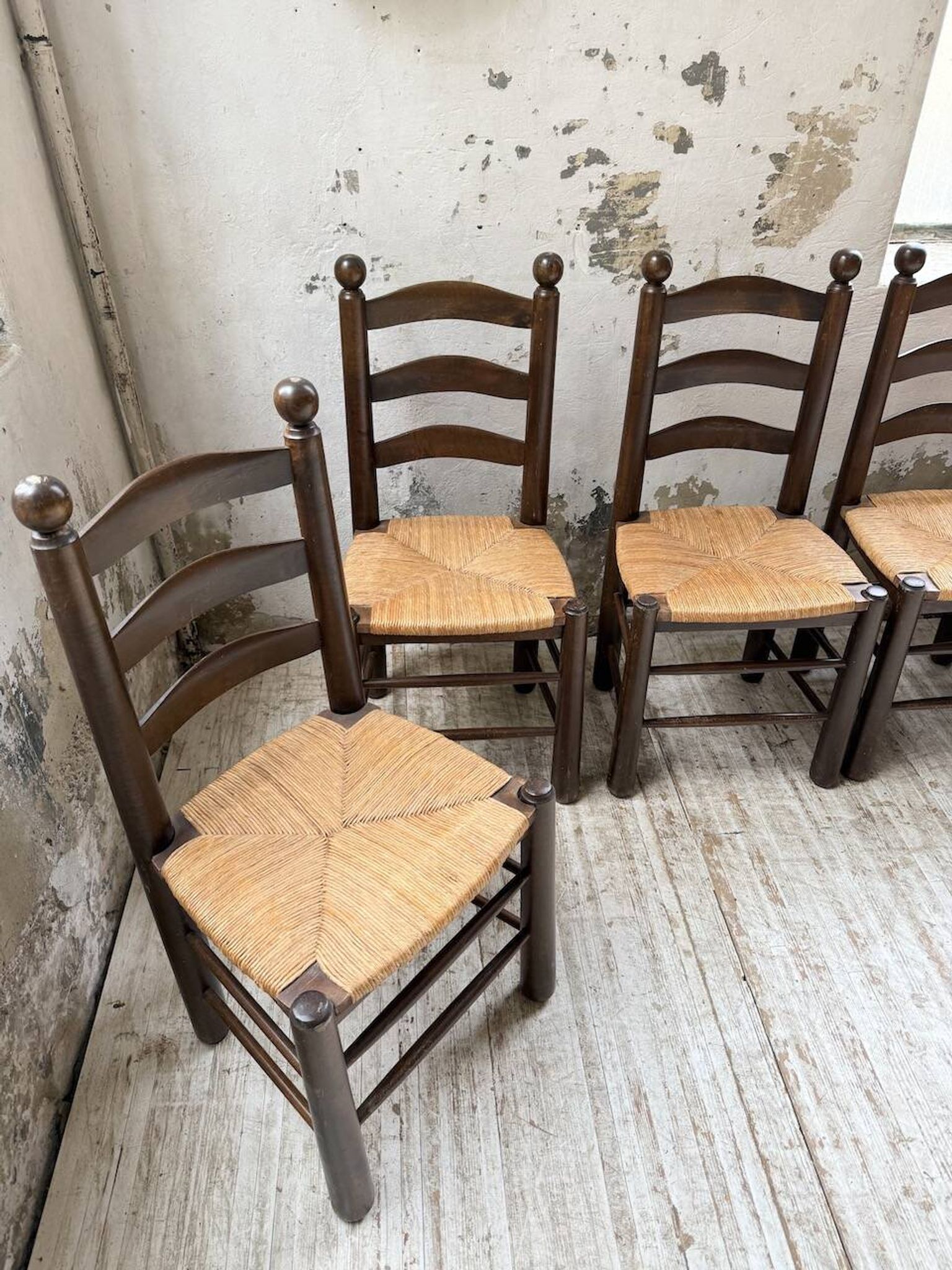 Straw chairs oak 1940s Dudouyt