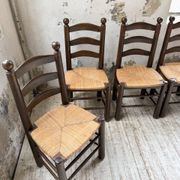Straw chairs oak 1940s Dudouyt