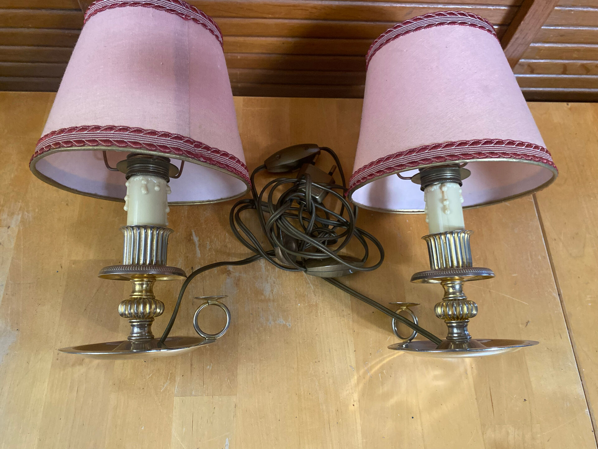 Pair of Vintage Brass Cave Rat Bedside Lamps France