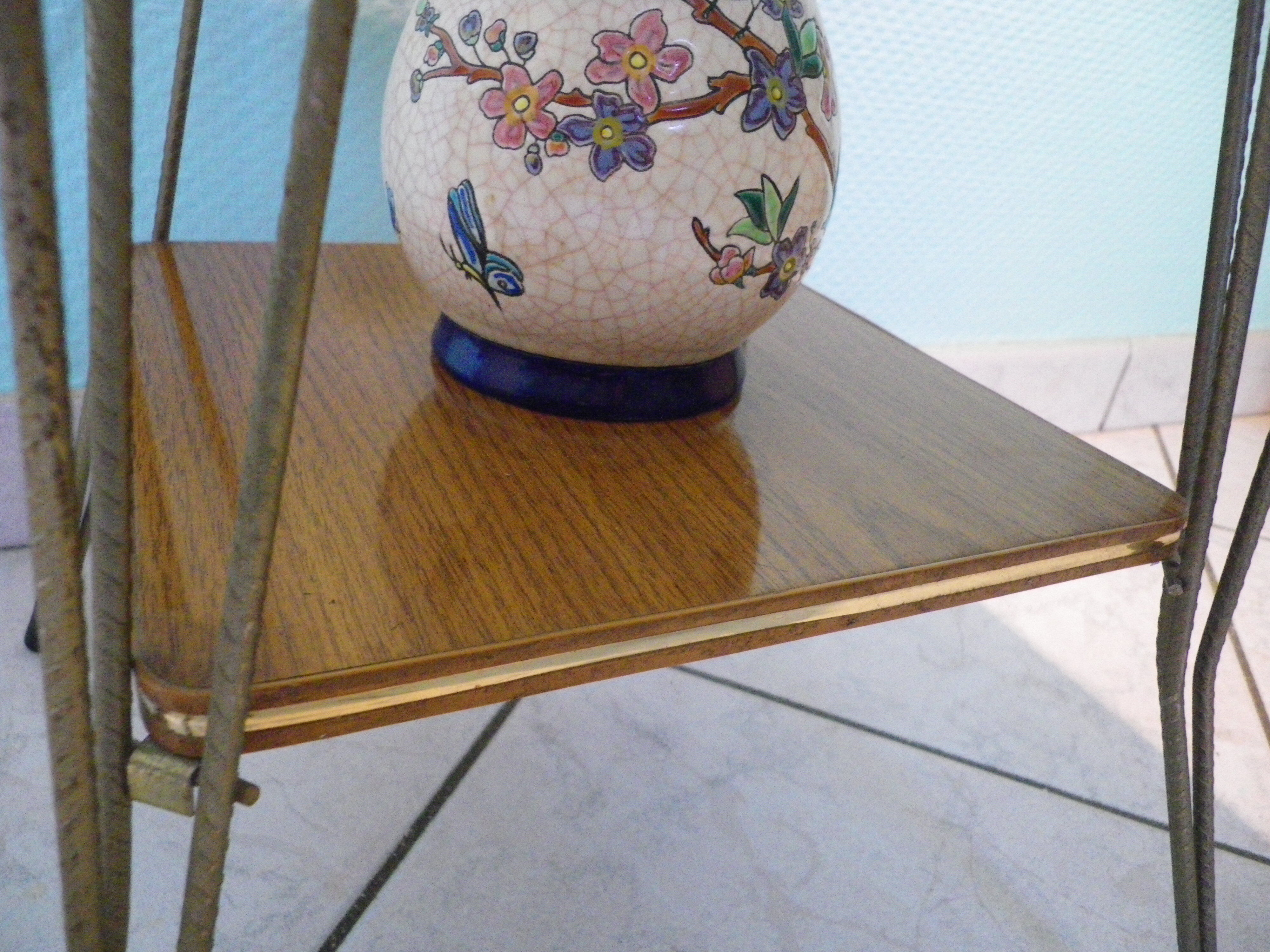 Formica side shelf, 2 shelves, gold metal - 60s