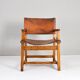 19th century oak and cognac leather brutalist castellana spanish armchair