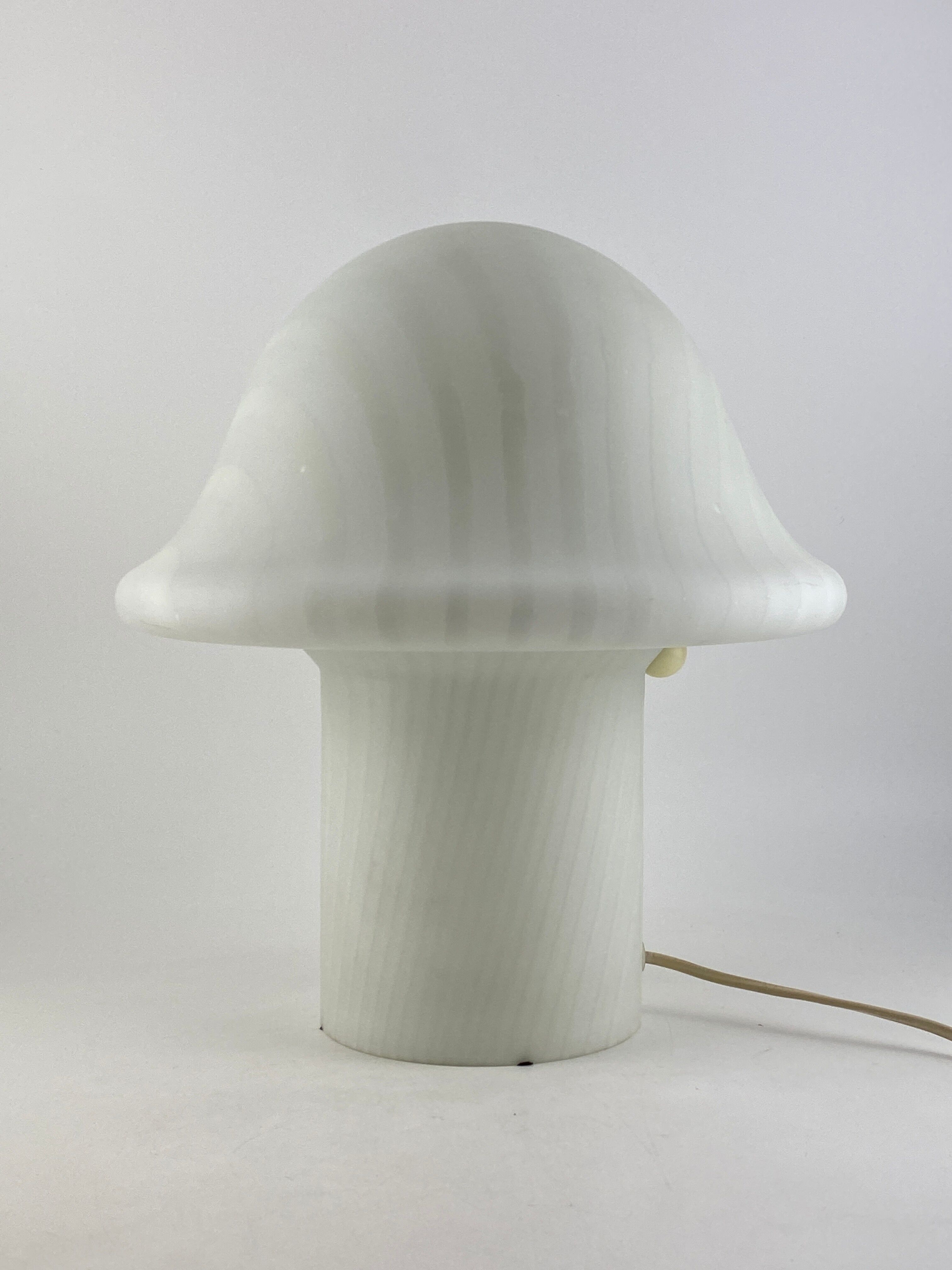 White glass Peill and Putzler mushroom table lamp XL