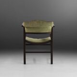 Art Deco Armchair in Black Lacquered Wood and Green Velvet, Belgium 1930s