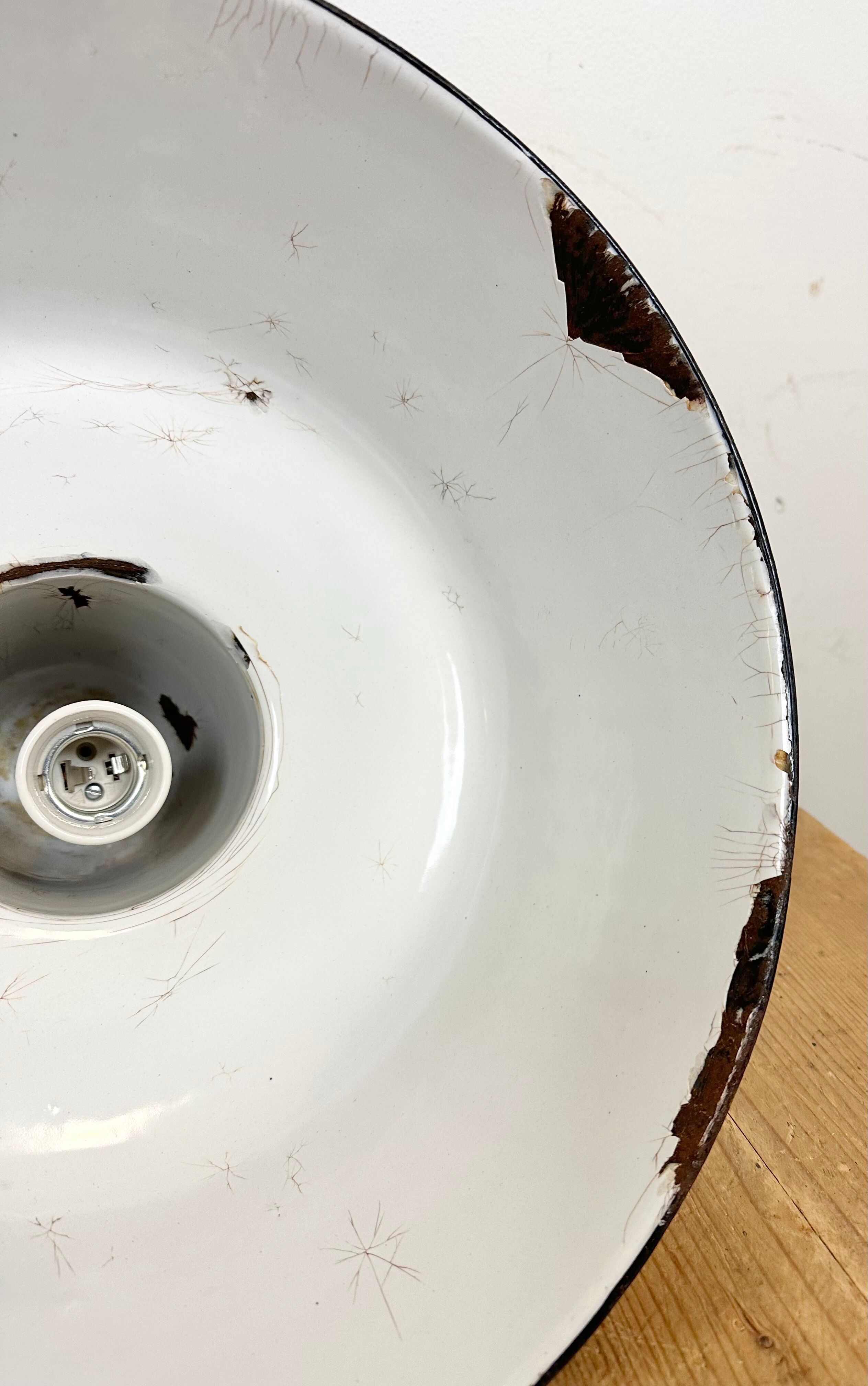 Industrial Black Enamel Factory Lamp with Cast Iron Top, 1950s