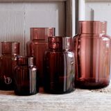 Set 5 vases in blown glass art glass ALLEX, Drôme