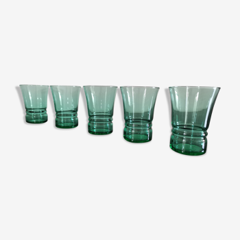 5 vintage aperitif glasses excel green