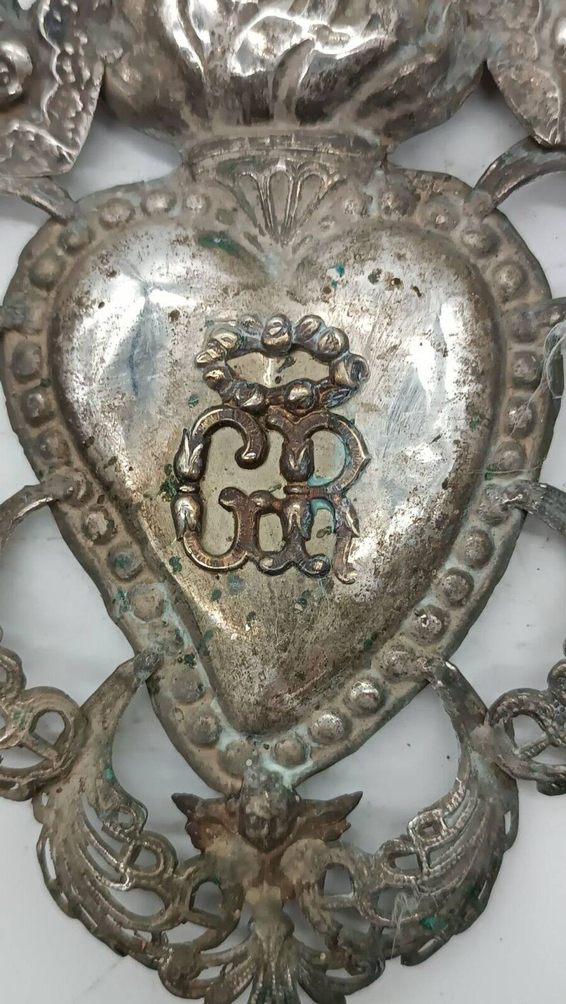 Grand ex voto coeur argent 15 cm antique italien grace reçu