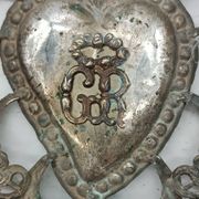 Grand ex voto coeur argent 15 cm antique italien grace reçu