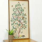 Vintage bird embroidered paint with wooden frame