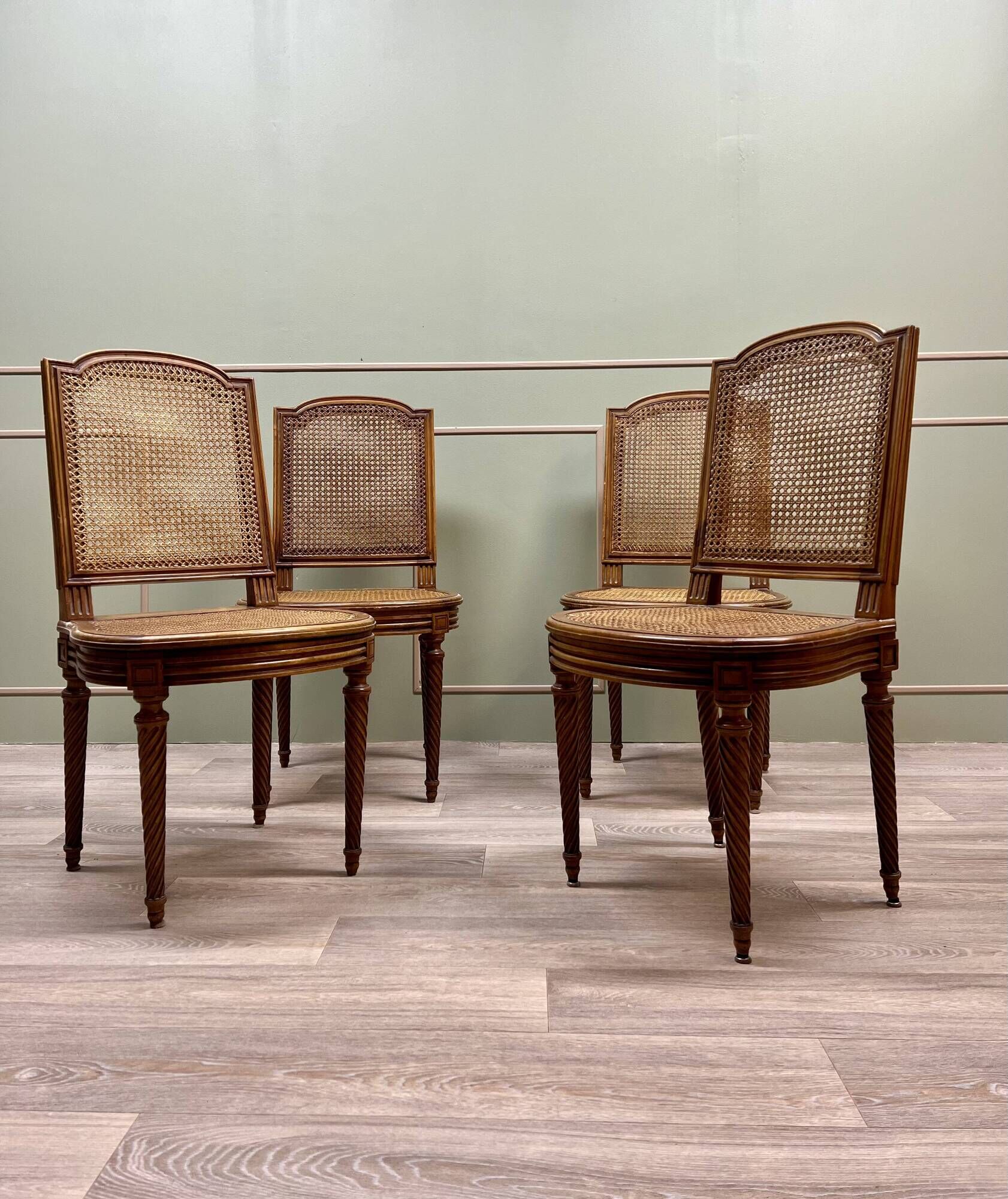 Suite Of Four Cane Chairs In Louis XVI Style Natural Wood