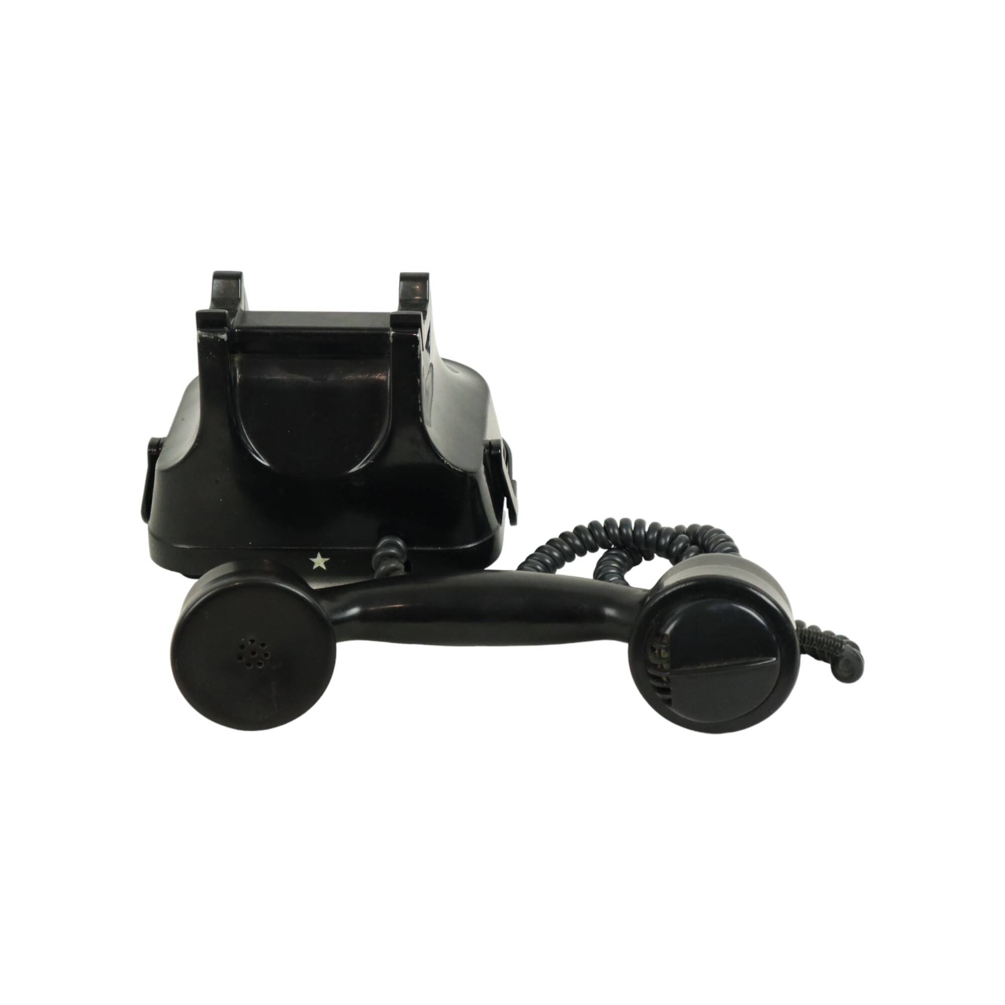 Old black telephone with rotary dial metal Bakelite RTT 56B