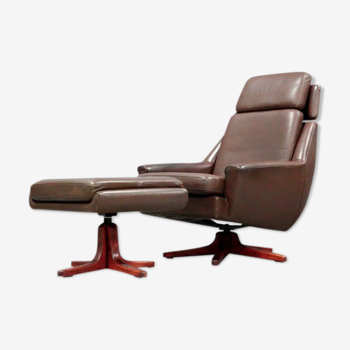 Fauteuil & ottoman en cuir, 1970