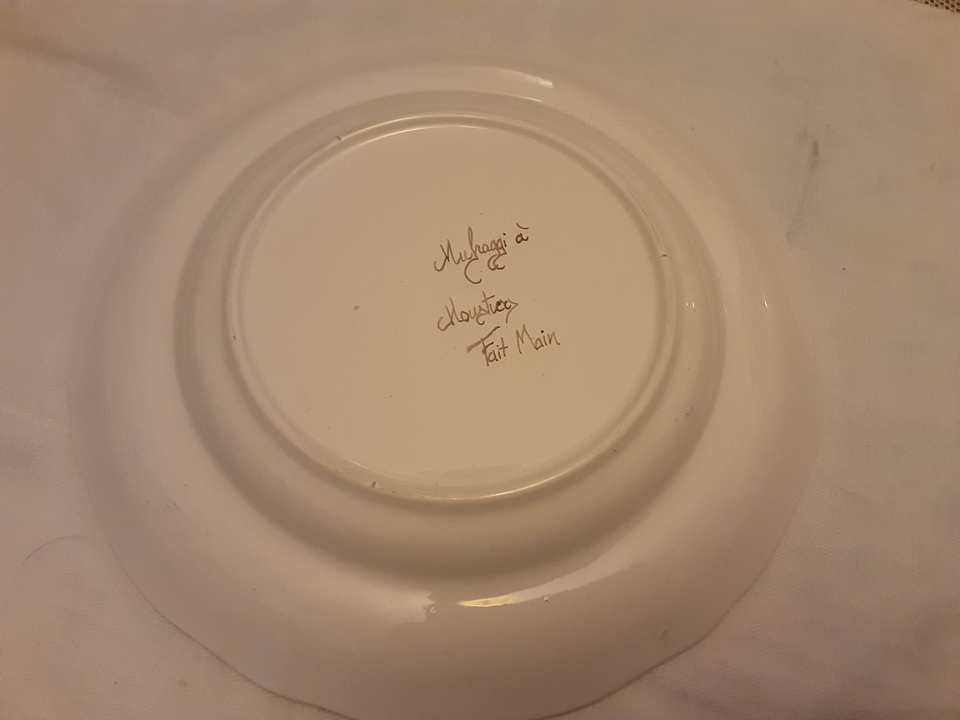 Moustier blue earthwood plate handmade muffragi