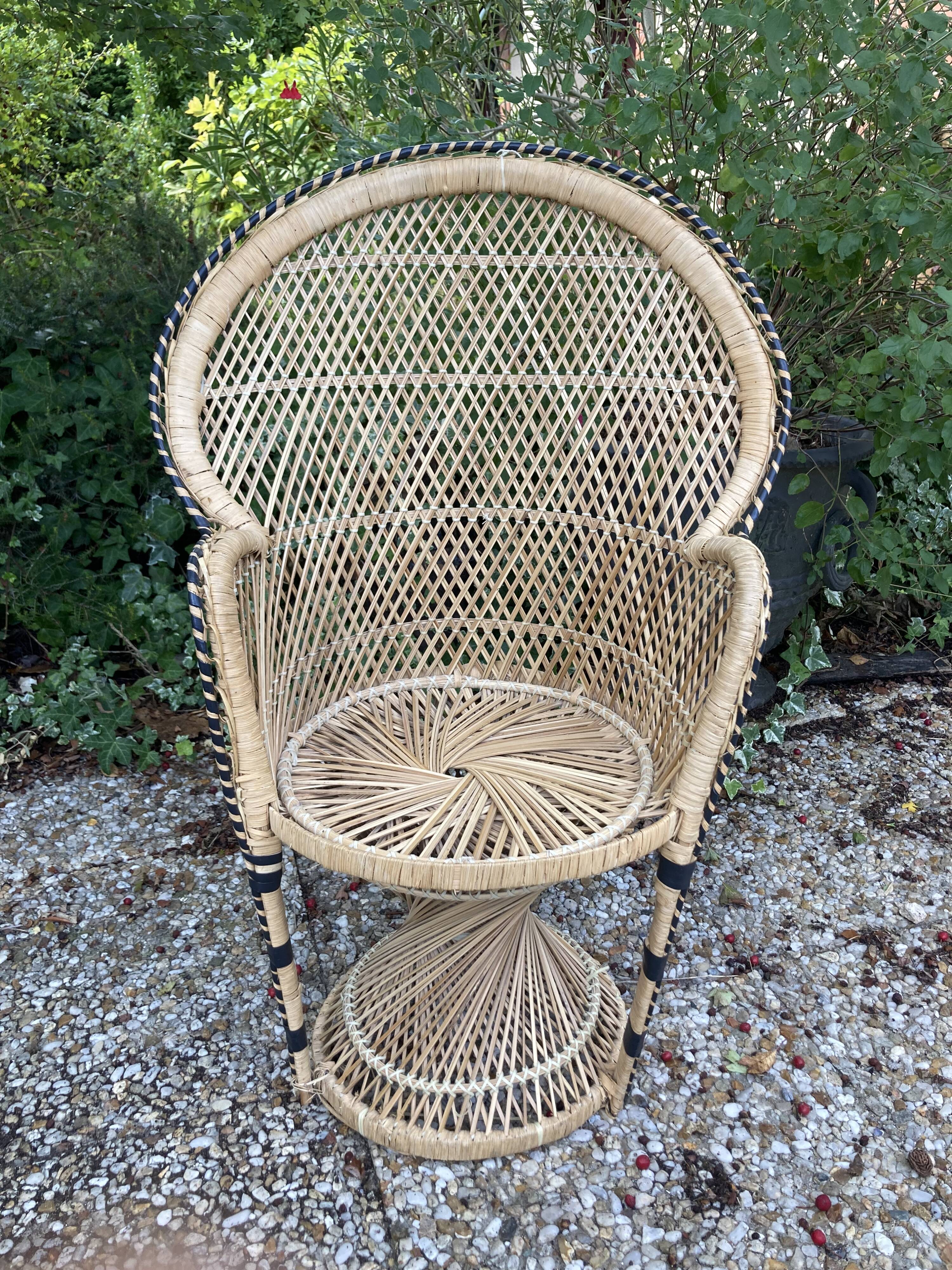 Set of 3 vintage rattan armchairs