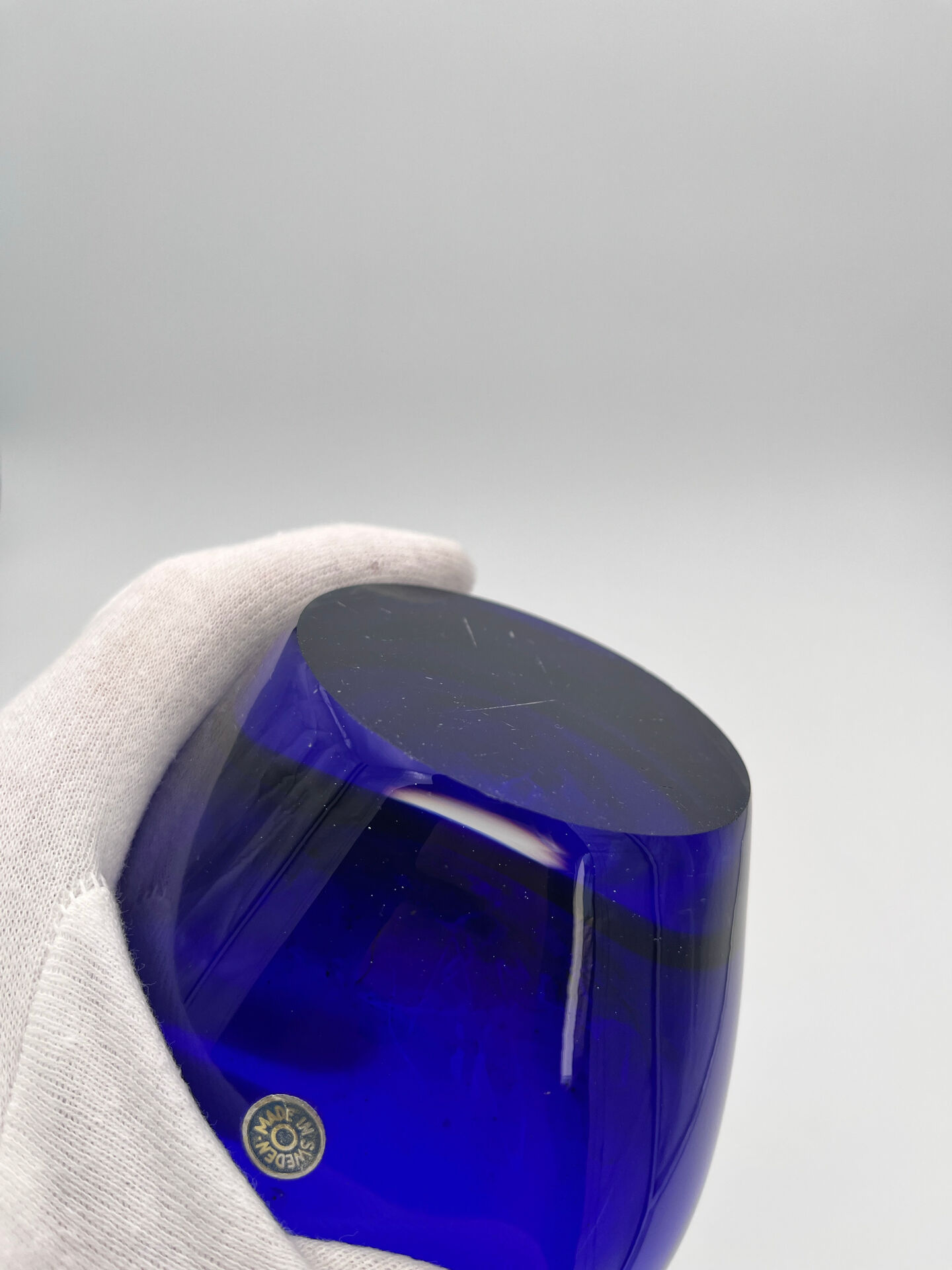Giant Vase 44cm Bo Borgström Åseda Blue Glass Sweden Label