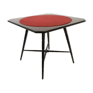table de jeu en bois du milieu du siècle produite par Chiavari avec un tissu rouge, Italie années 1950