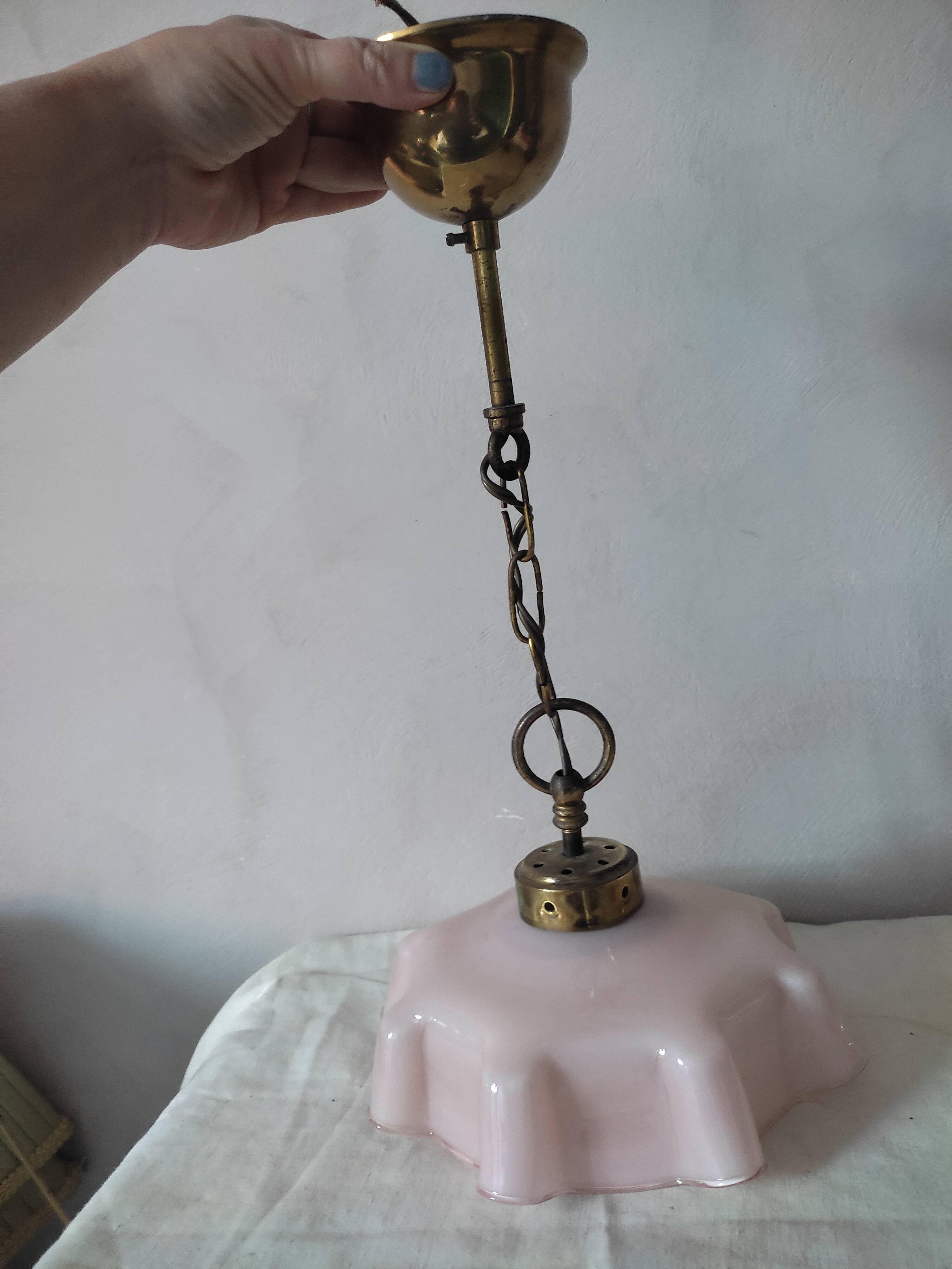 Pink opaline hanging lamp