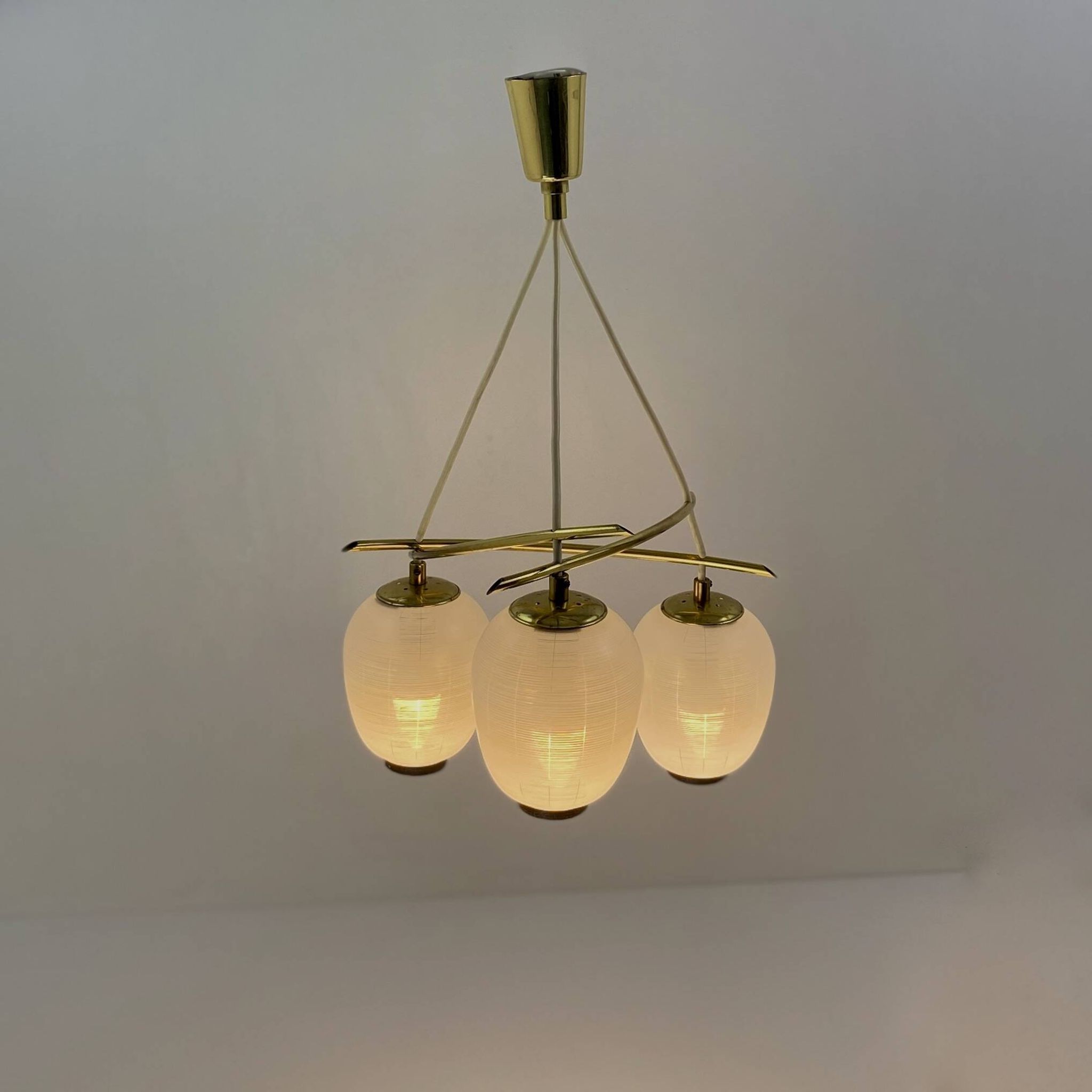 Vintage chandelier, brass, glass, 1958, Doria G 74/61