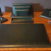 Vintage 7 Piece Office Set from the 50s in Green Leather "Le Tanneur".