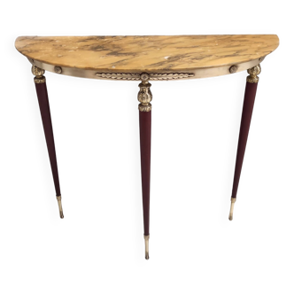 Vintage Lacquered Beech Console with Demilune Yellow Siena Marble Top, Italy