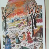 Lithographie Alain Thomas Scène hivernale Russe