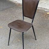 Scandinavian petal chair in brown leather and black metal 1960