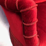 Napoleon III confidant sofa, red velvet trim redone