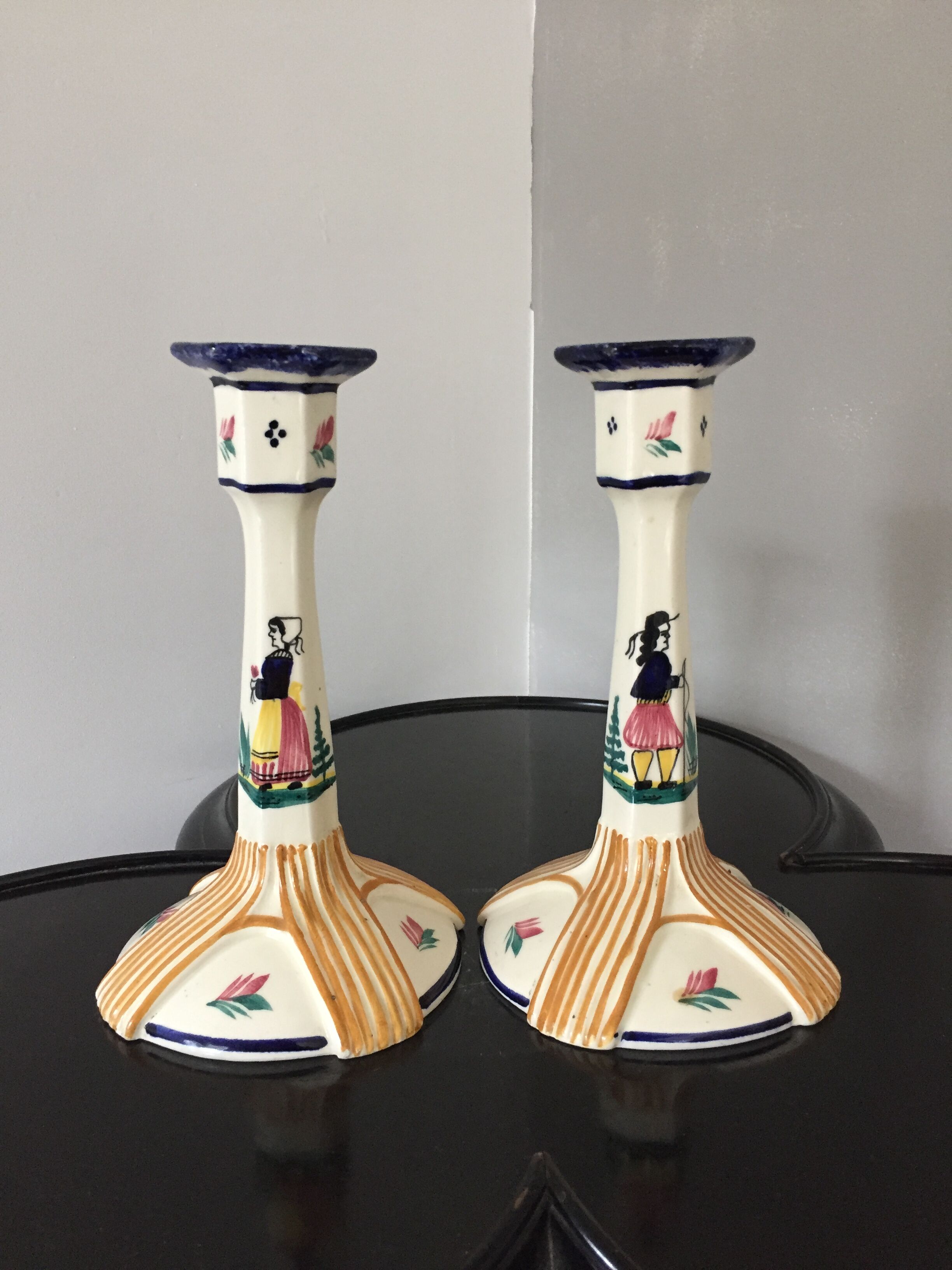 Pair of HB Quimper candle holders