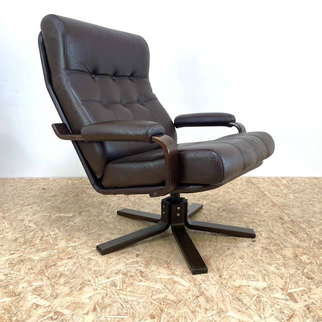 Mid Century Leather Swivel Chairs by Kebe
