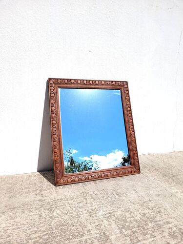 Miroir carré vintage bois ethnique,  42x48 cm