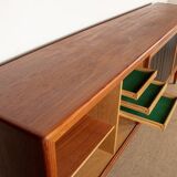 Extra long Danish sideboard, teak, oak, leatherette, 280 cm, Arne Hovmand-Olsen