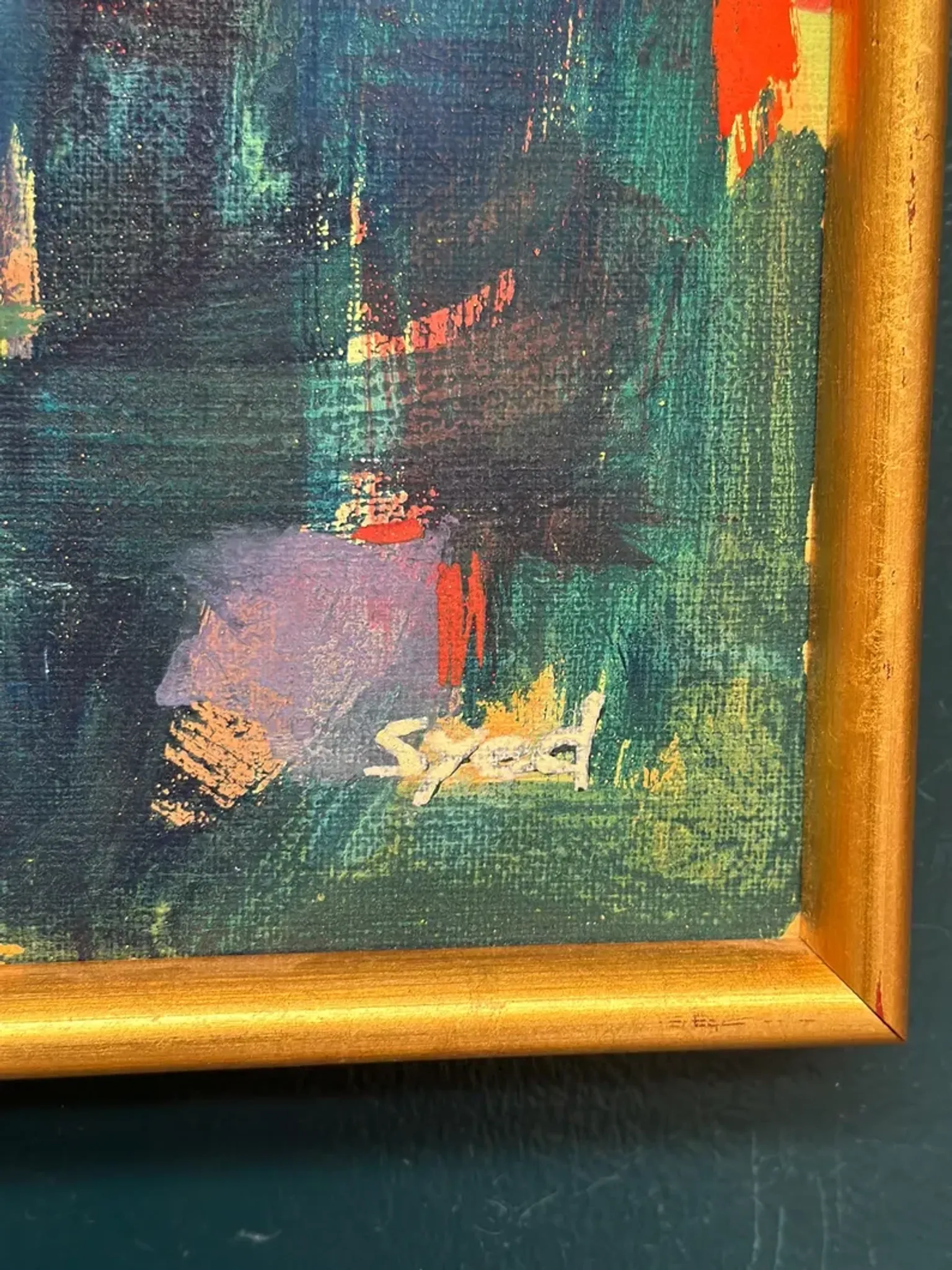Original Oil on Canvas – “Abstract” by Ubaid Syed – Signed – Vintage & Framed – 53 × 43 cm (20.9" × 16.9")