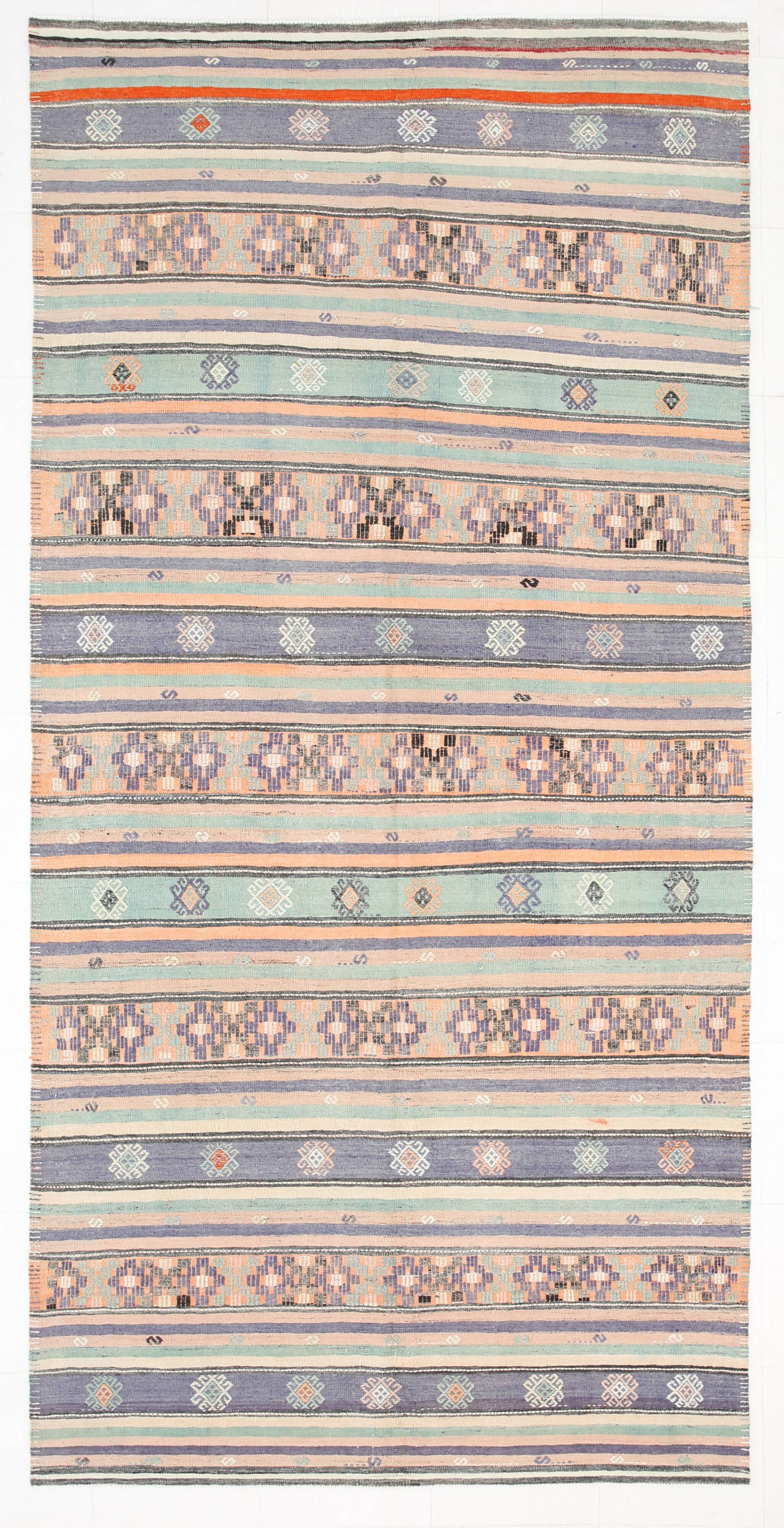 6x12 Pale Orange Green Handmade Vintage Rug, 174x359Cm