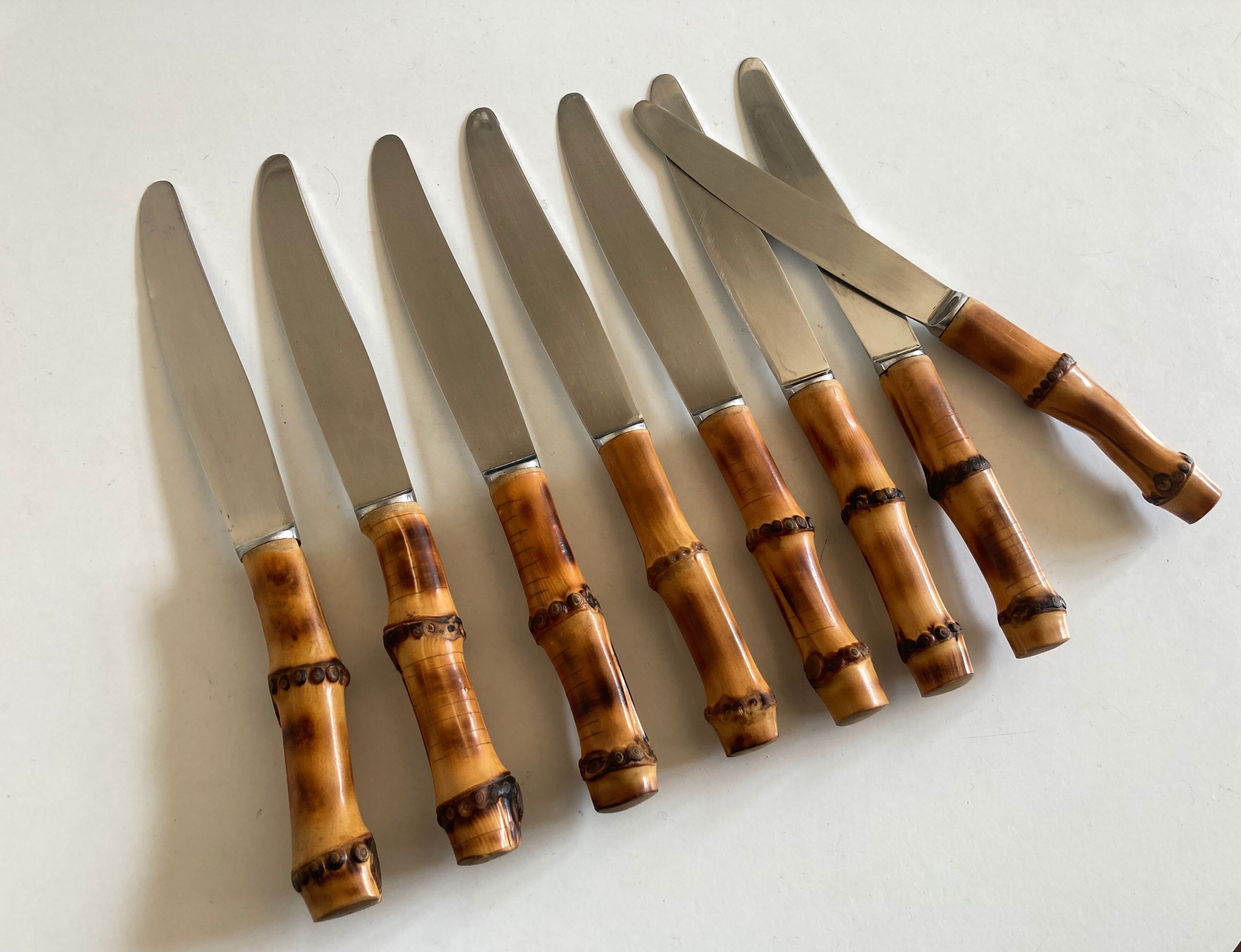 Set of 8 knives bamboo sleeves 1960