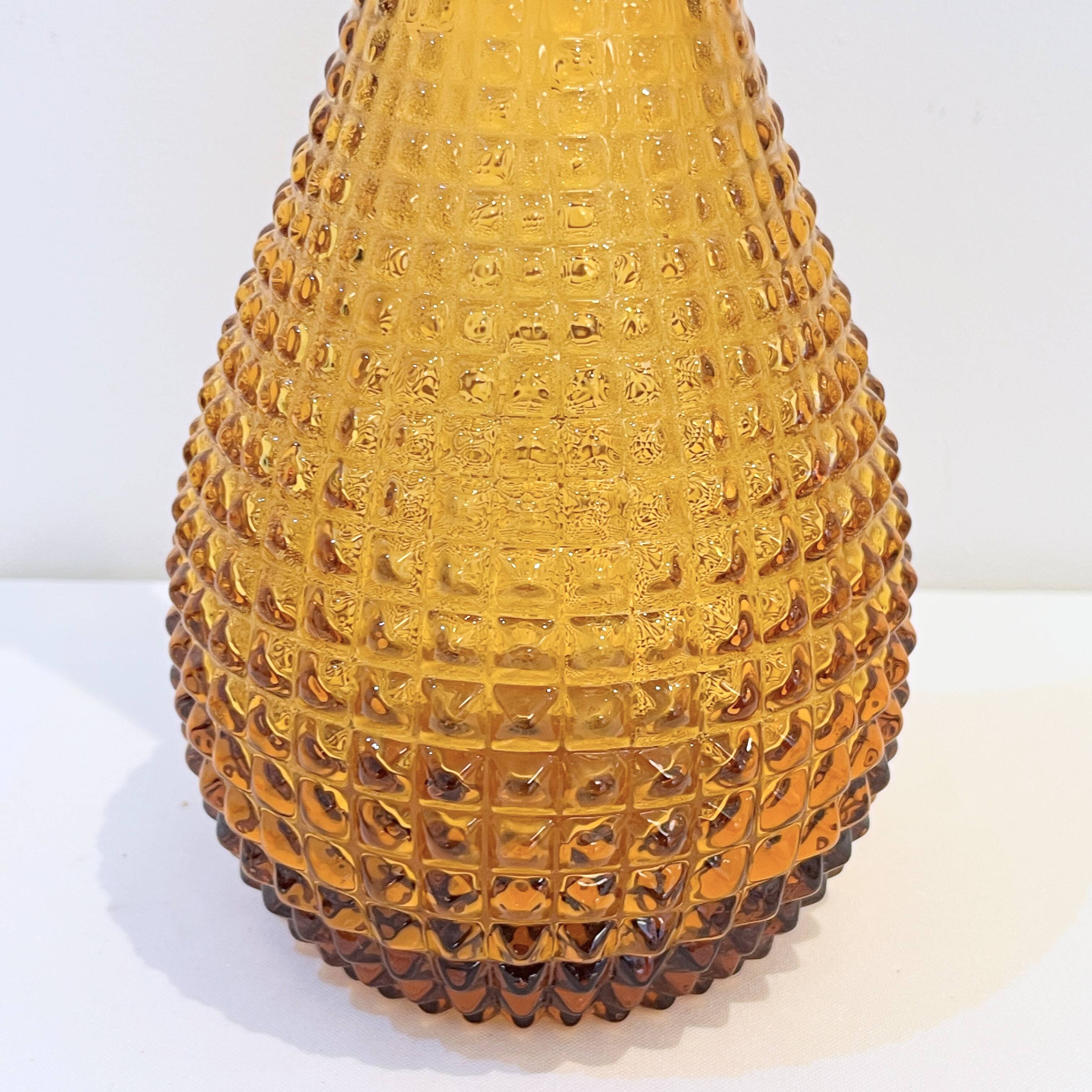 Vintage Empoli carafe bottle in amber yellow glass with diamond point