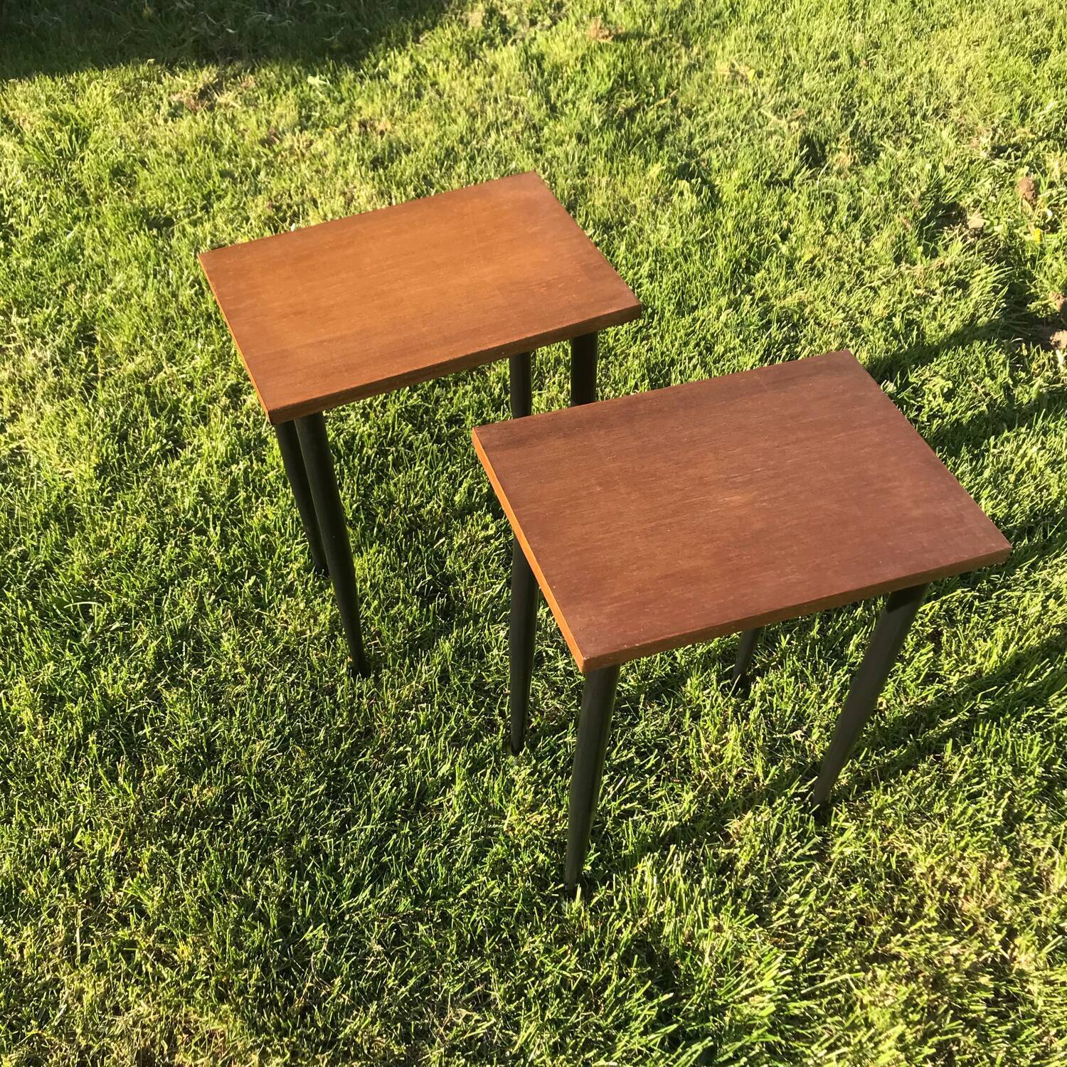 Pair of wooden and metal bedside tables vintage 1960