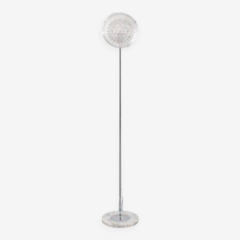 Vintage Italian ‘Eye’ Floor Lamp, Chrome, Murano Glass and Marble, 1970s