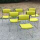 Set of 6 designer chairs with wooden seats and backs, chrome legs.