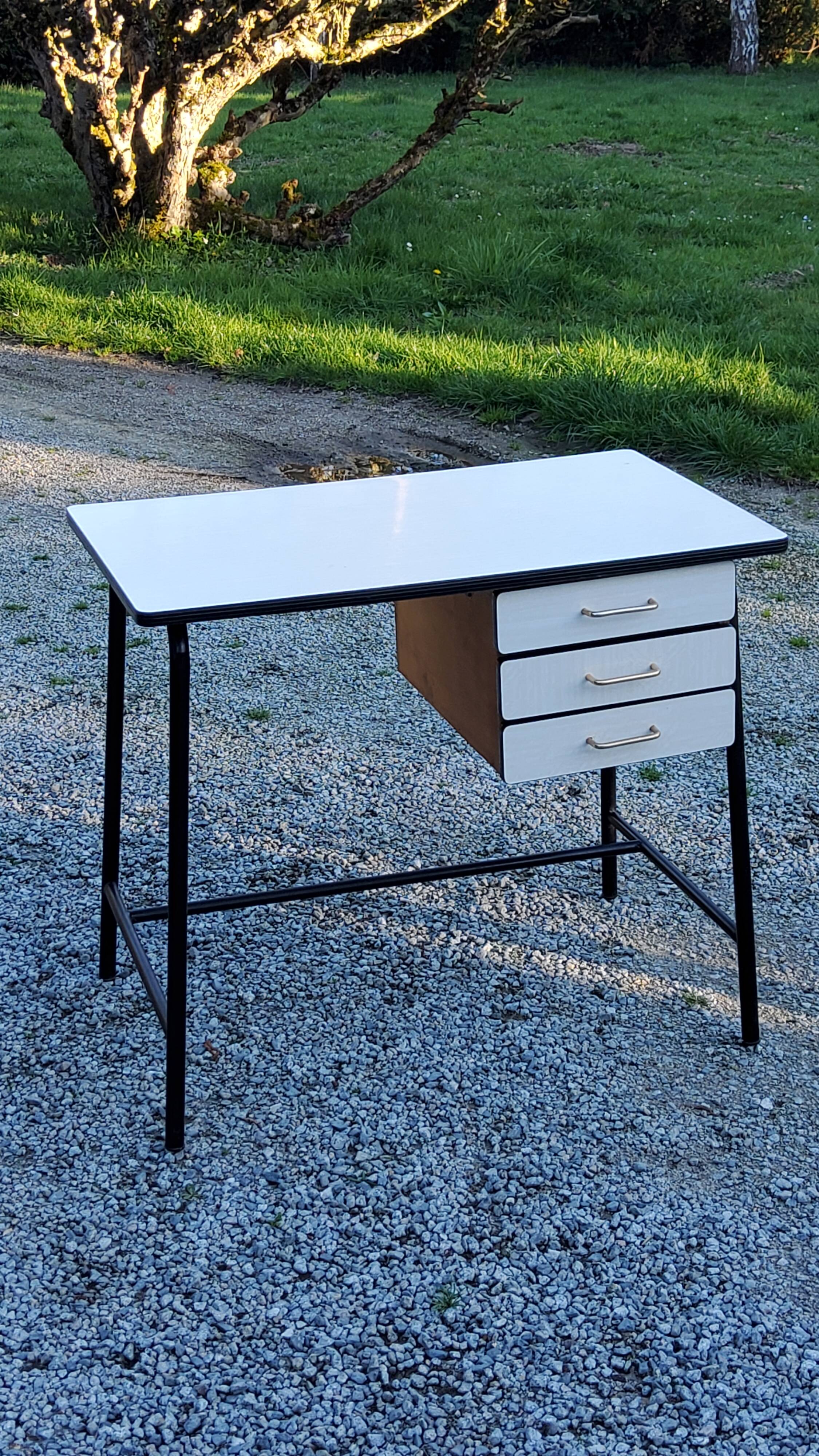 Office of 50/60s in formica base tubes black metal 3 drawers