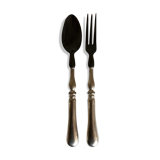 Product BHV Pair of filled silver salad cutlery and horn 19th