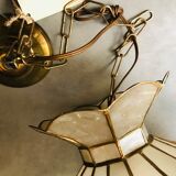 Mother-of-pearl chandelier and brass shape flower 70s