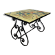 Wrought iron coffee table porcelain tray painted with a vintage Provencal scene 60s/70s