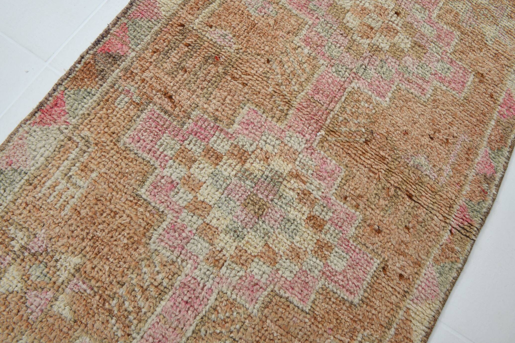 Turkish Pink & Brown Vintage Runner Rug, 78x371Cm